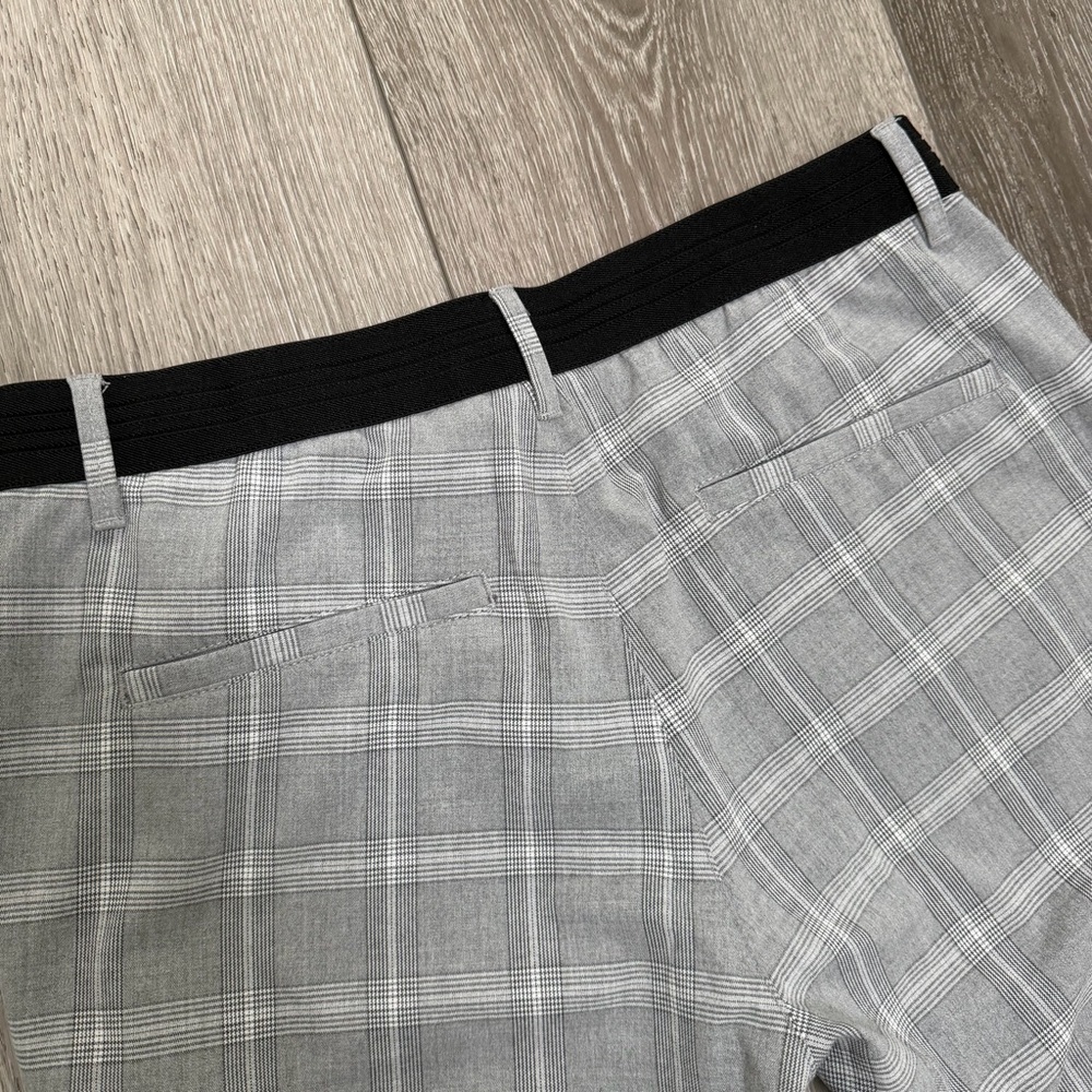 ZARA ELASTIC WAISTBAND FLAT FRONT TAPERED PLAID TROUSER PANTS GREY MEDIUM - Picture 13 of 13